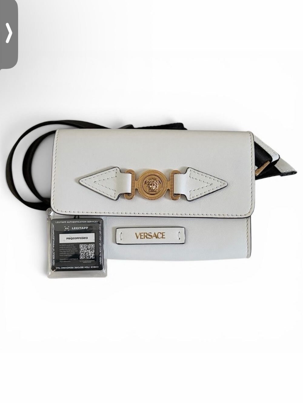 Versace White Leather Medusa Belt Bag Fanny Pack Gold Hardware Adjustable Strap